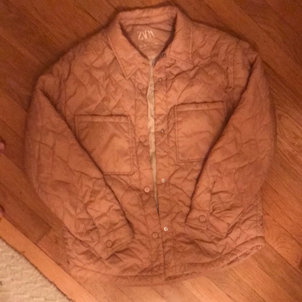 Zara retro peach puffer jacket with collar